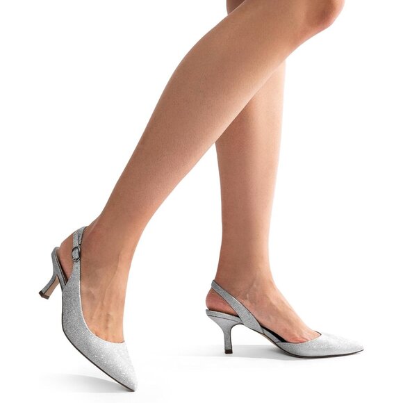 Dream Pairs Women Silver Faux Suede Pointed Toe Slingback Low Kitten Heels - Picture 7 of 7